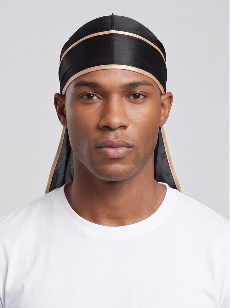Black & Gold Satin Durag