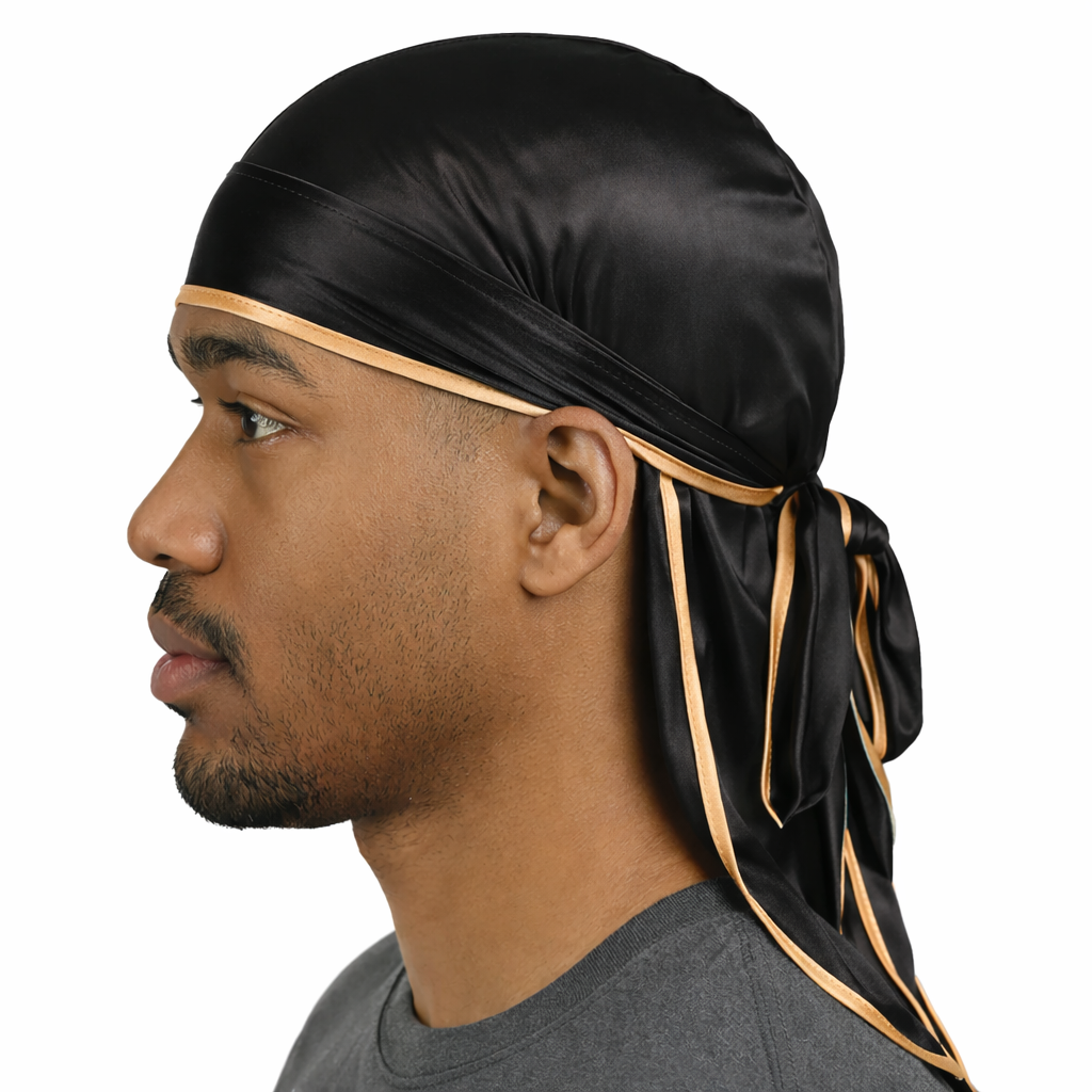 Black & Gold Satin Durag