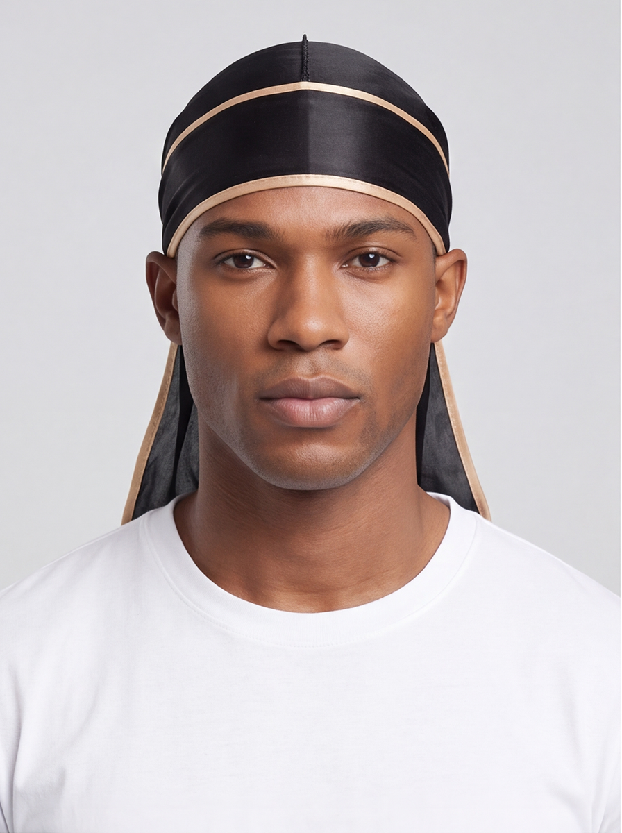 Black & Gold Satin Durag